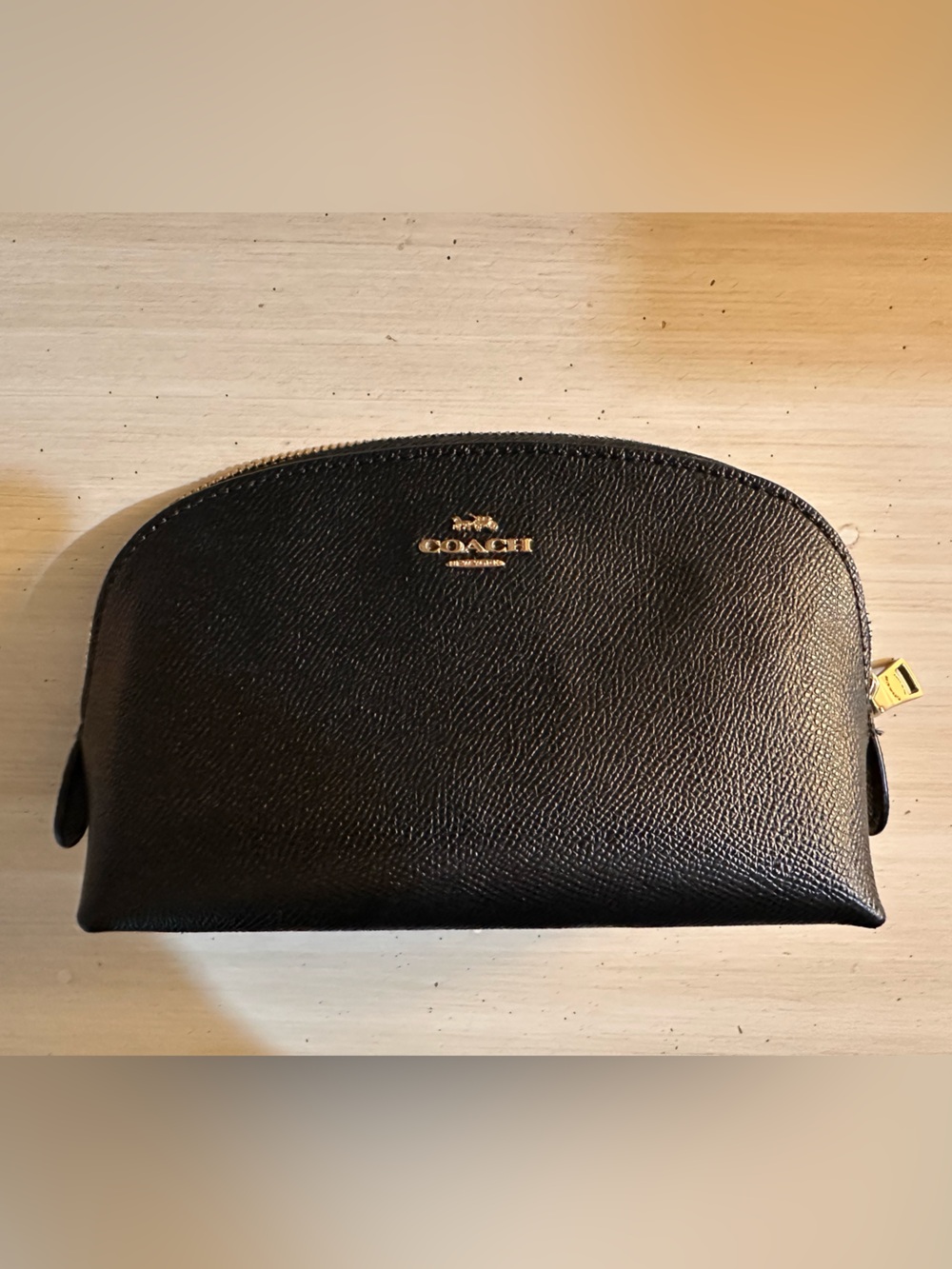 Coach Crossgrain Black Pebbled Leather Zip Pouch with Gold Hardware 7.25”x4.5”
